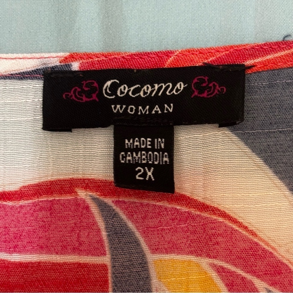 Cocomo Flowy Boho Bell Sleeve Tunic Floral Wearable Art Top Sz 2X - Picture 3 of 9